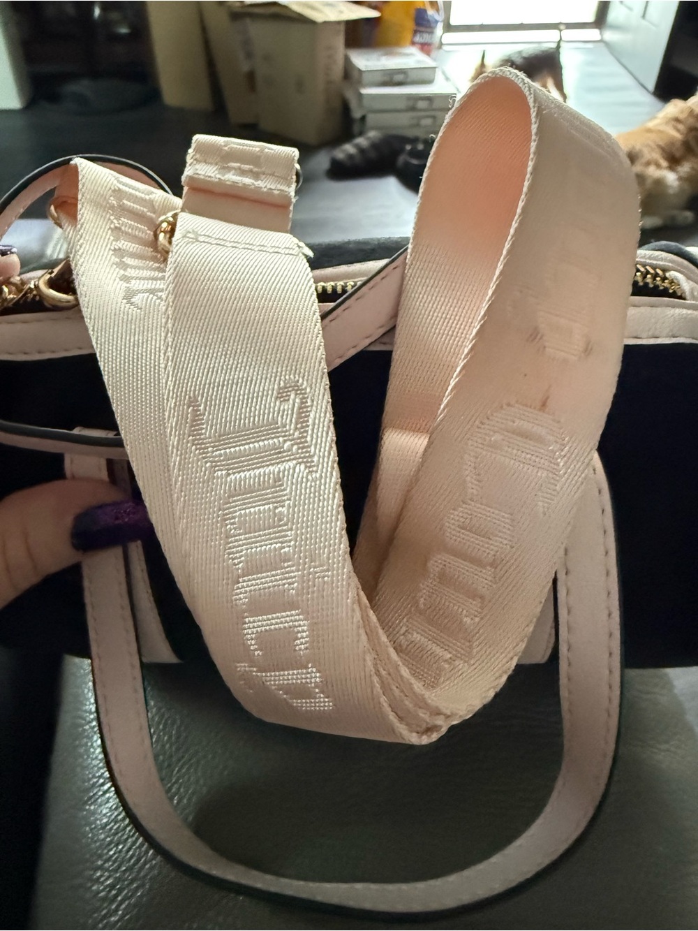 Juicy Couture Black Mini Barrel Bag with Pale Pink Trim - Picture 6 of 11